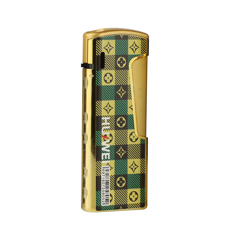 JH903 Business gold check blue flame straight punch lighter